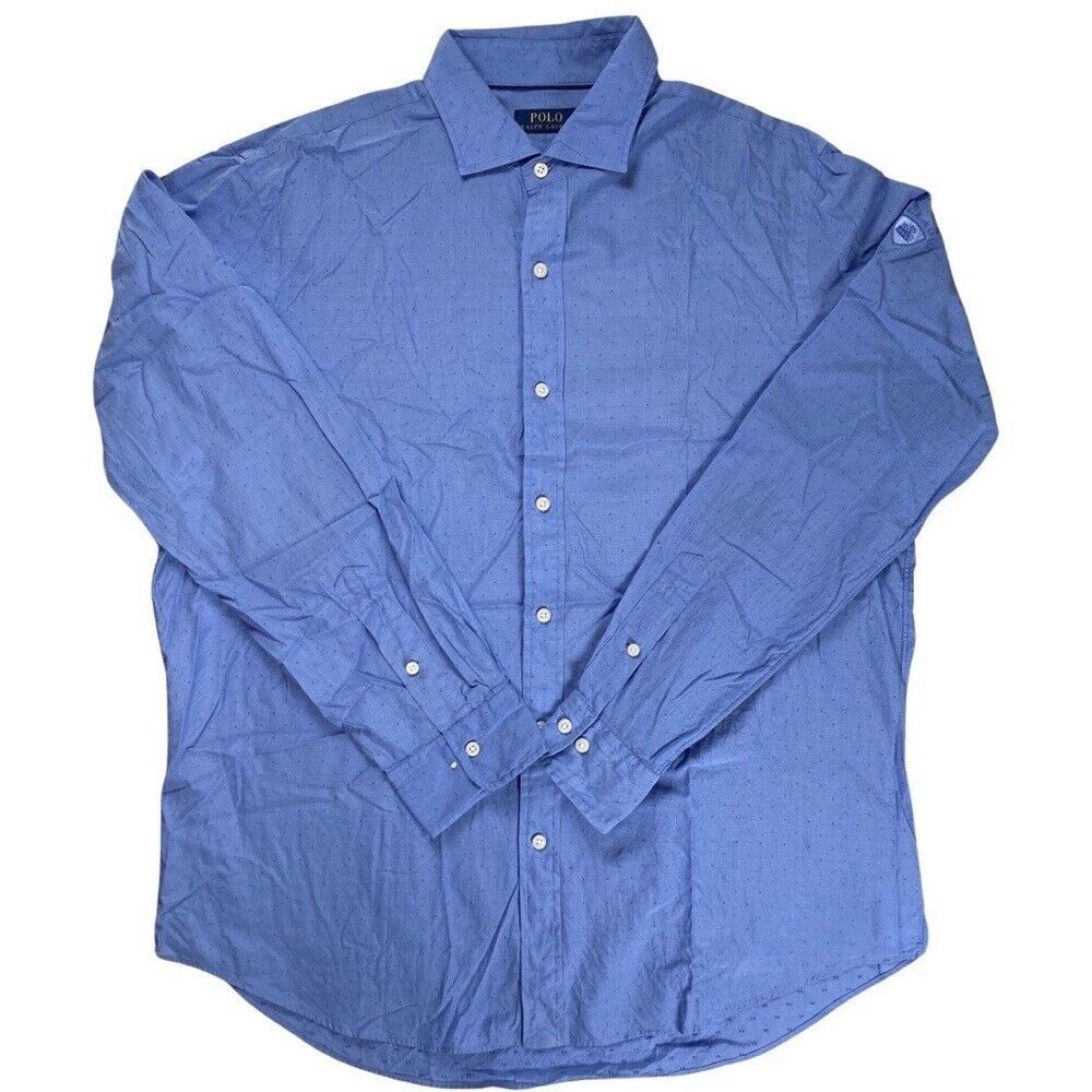 Polo Ralph Lauren Dress Shirt Mens XL Blue Long Sleeve Button up Polka Dot
